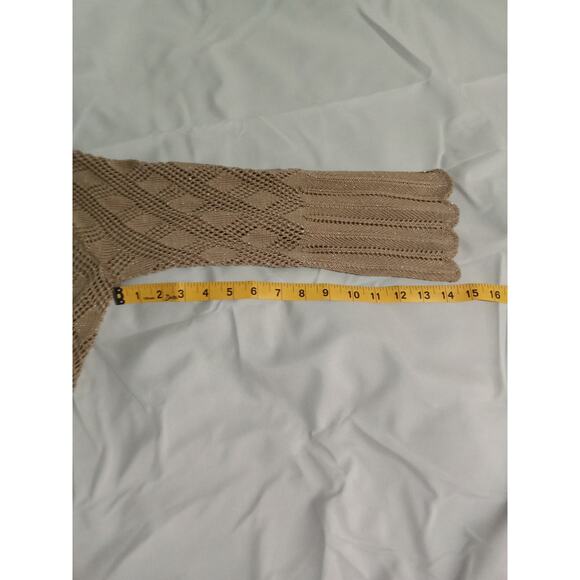 Kathy Ireland Front Tie  Open Crochet Knit Beige Sliver Sparkling Sweater Sz XL - Picture 8 of 12